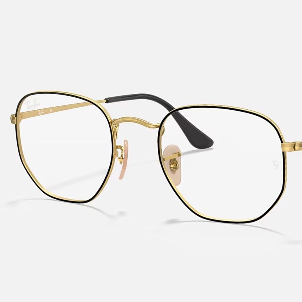 Ray-Ban RB6448 Hexagonal Frames, Polished Black on Gold (Frames Only)